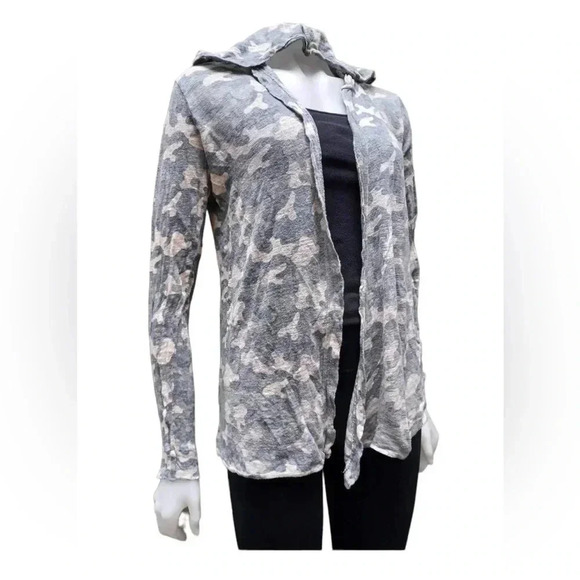 Nicole Miller 100% Linen Camouflage  Open Cardigan With Hood Size Medium - Picture 1 of 8
